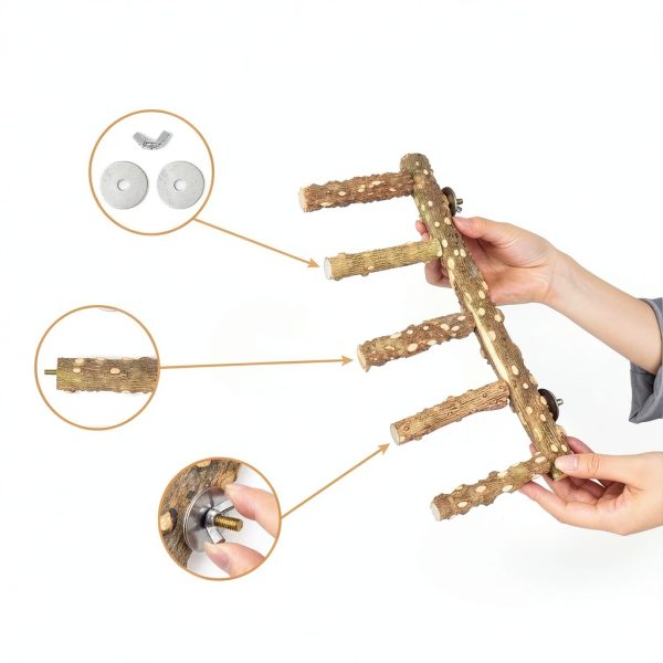 Bird Ladder Perch for Cage - Natural Wooden Bridge, Exercise Stands for Parrot Climbing - Pet Training Ladders - Hanging Playground -Toys for Parakeet, Cockatiel, Conures, Lovebirds, Budgie-4
