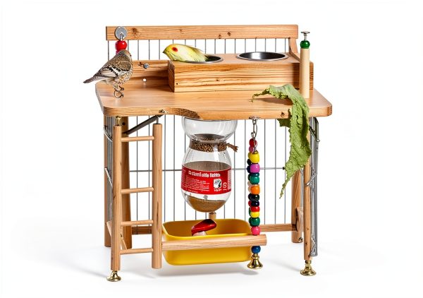 Bird Perches Platform by kathson – Ladder Swing with Food Bowls-8