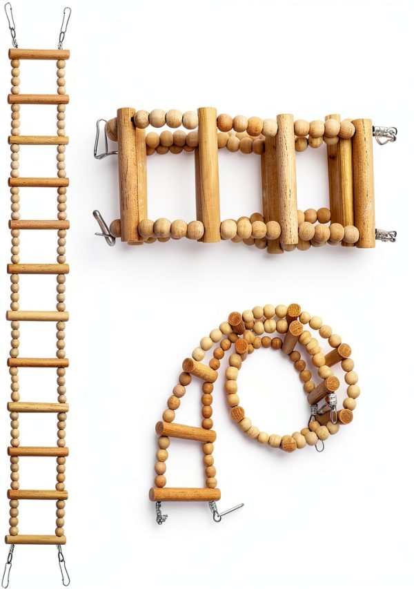 Long Bird Ladder with Wooden Rungs and Beads MinrzPet Accessory YWTZDQ-1