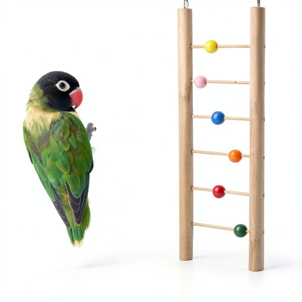Parrot Ladder Wooden 6 Step Climbing Toy with Colorful Beads by HEEPDD-2
