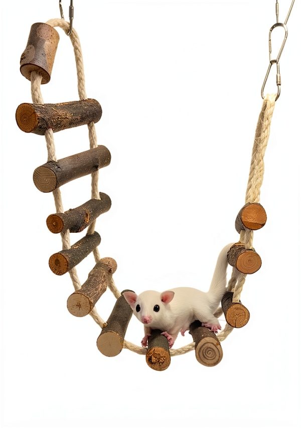 Sisal Rope Ladder - Natural Interactive Climbing Cage Accessory - for Sugar Gliders, Squirrels, Degus, Marmosets, Monkeys, Rats, Parrots, Birds, Hamsters, Gerbils & Other Small Pets-3