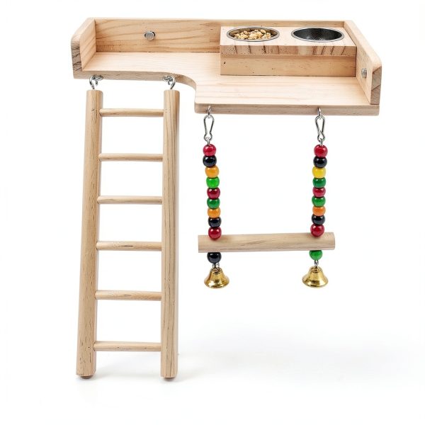 Bird Perches Platform by kathson – Ladder Swing with Food Bowls-7