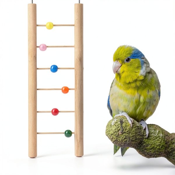 Parrot Ladder Wooden 6 Step Climbing Toy with Colorful Beads by HEEPDD-3