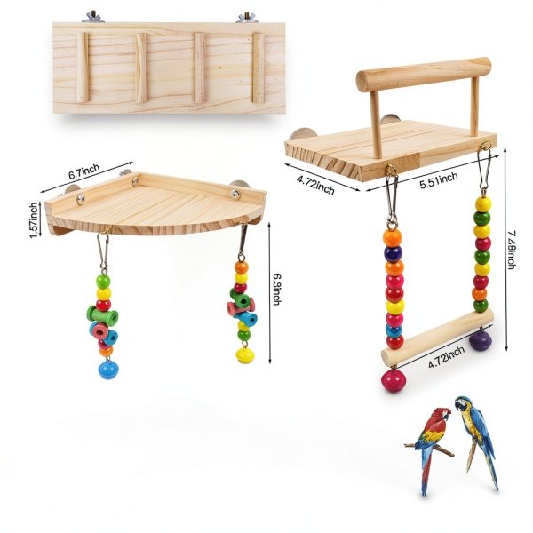 Bird Perches Platform Swing 3PCS Natural Wood Ladder Set by Sysmashing-1