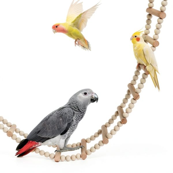 Long Bird Ladder with Wooden Rungs and Beads MinrzPet Accessory YWTZDQ-3