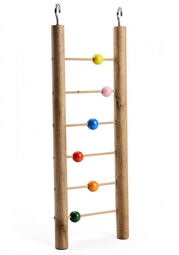 Parrot Ladder Wooden 6 Step Climbing Toy with Colorful Beads by HEEPDD-6
