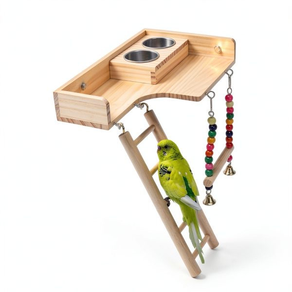 Bird Perches Platform by kathson – Ladder Swing with Food Bowls-6