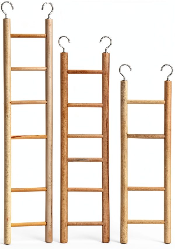 Wooden Bird Ladder 3 Pack by Sliverdew - Pine and Steel for Parakeets-0