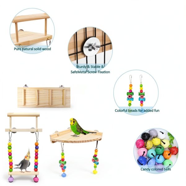 Bird Perches Platform Swing 3PCS Natural Wood Ladder Set by Sysmashing-2