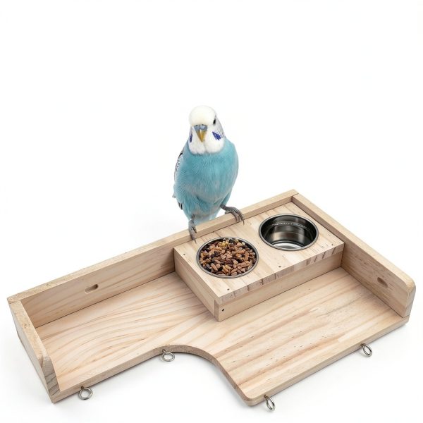Bird Perches Platform by kathson – Ladder Swing with Food Bowls-4