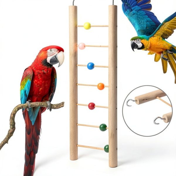 Parrot Ladder Wooden 6 Step Climbing Toy with Colorful Beads by HEEPDD-4