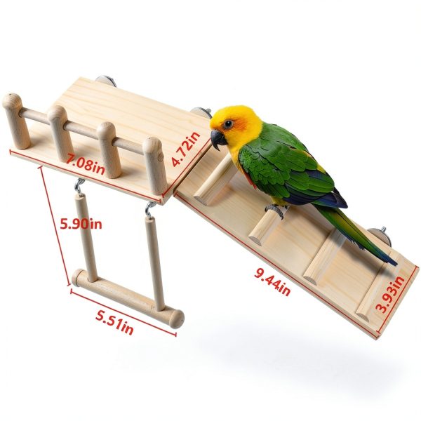 Bird Perches Platform Swing FrgKbTm Wooden Ladder for Small Birds-6