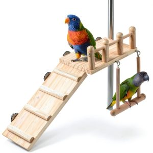 Bird Perches Platform Swing FrgKbTm Wooden Ladder for Small Birds-0