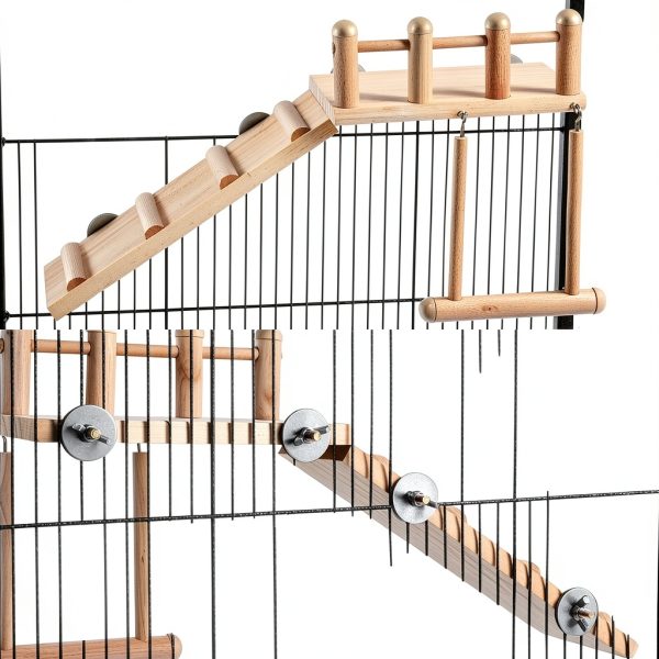 Bird Perches Platform Swing FrgKbTm Wooden Ladder for Small Birds-5