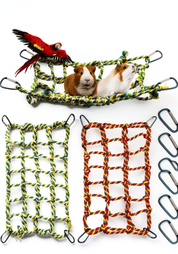 Weewooday Rat Cage Accessories Rope Net Hammock 11 x 7.8 in Red Yellow-0
